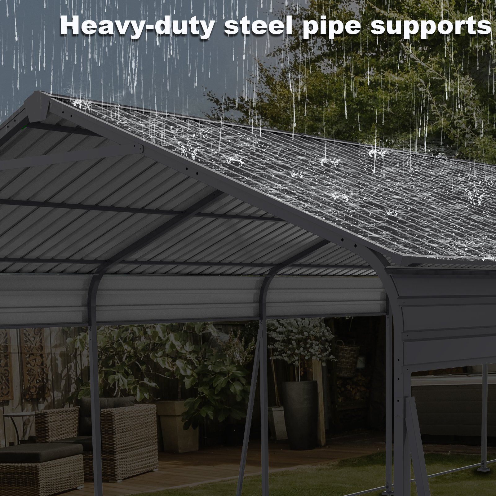 Metal Carport 13 X 26.5 Ft Heavy Duty With Galvanized Steel Roof Metal Garage Canopy With Galvanized Steel Roof & Frame Car Tent Outdoor Storage Shed For Car Boats And Truck - Gray - Image 8