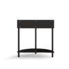 Boho Rattan Semi Circle End Table With Sliding Door, Elegant Wood Accent Table With Storage And Bottom Shelf - Black - Image 16