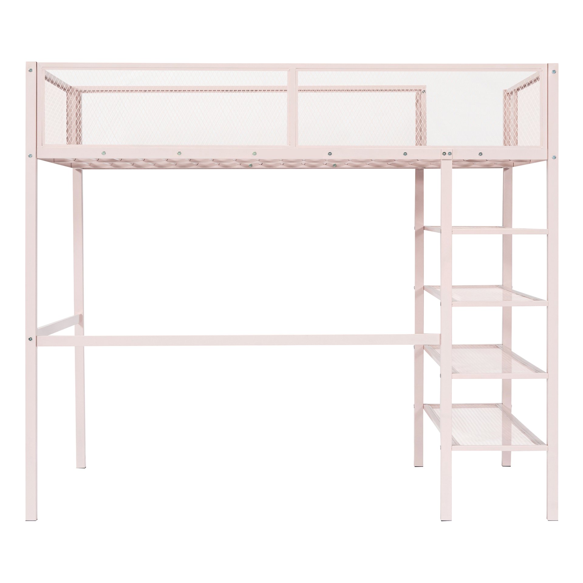 Twin Size Loft Bed With 4 Tier Shelves And Storage - Pink - Image 4