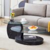 Modern Marble Pattern Double Layer Coffee Table Versatile Design With Tempered Glass And Base - Black / Transparent - Image 4