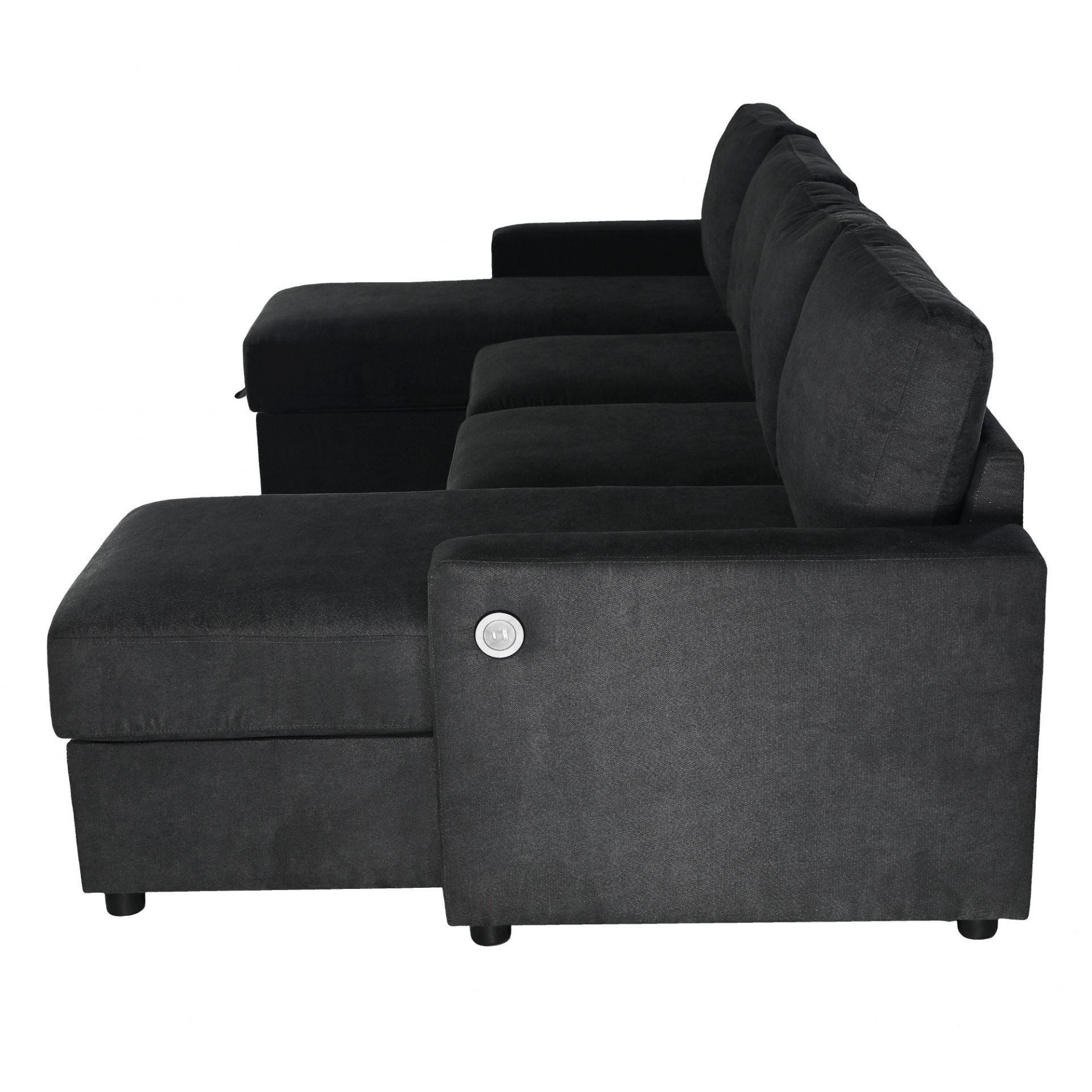 Convertible U Shaped Sectional Sofa With Storage Chaise Lounges And USB Ports - Black - Image 22