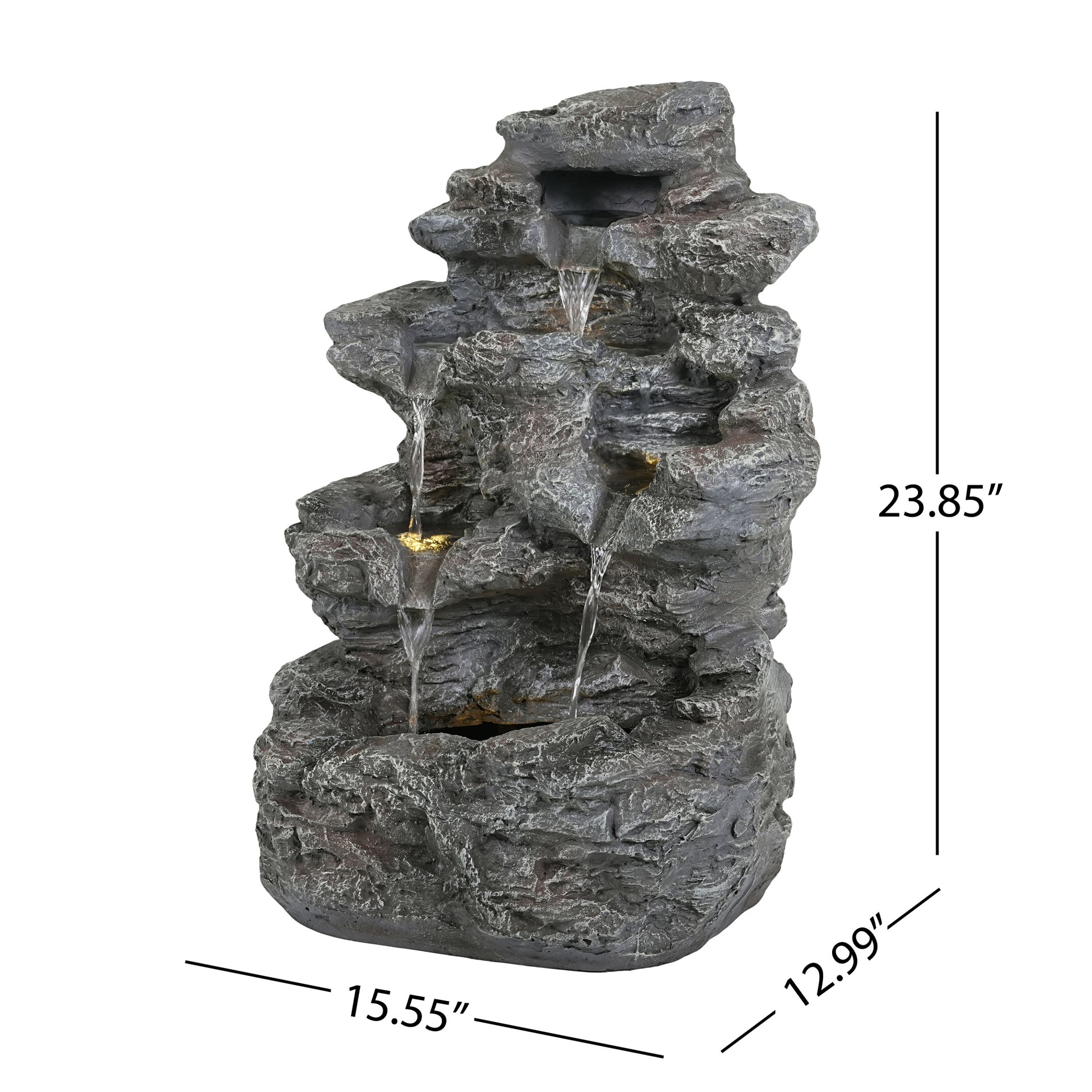 Tall Slim Fountain With LED Lights, 5 Tiered Cascading Water Feature, Outdoor Accent For Patios And Balconies - Gray - Image 3