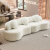 Modern Living Room Sofa, Lamb Velvet Upholstered Couch Furniture For Home Or Office - Beige - Image 2