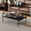 Rectangle Coffee Table With Tempered Glass Top, Modern Table For Living Room - Gray / Black - Image 5