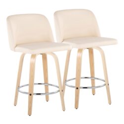 Toriano - Contemporary Fixed Height Counter Stool With Swivel & Round Footrest (Set of 2) - Natural / Cream