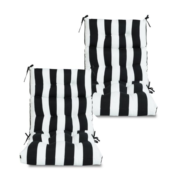 2 Piece High Back Patio Chair Cushion Set, Tufted Adirondack And Rocking Chair Cushions For Garden, Porch Or Office Use - Black / White