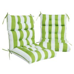2 Piece High Back Chair Cushion Set, Tufted Patio Or Rocking Chair Cushions For Garden Or Porch - Kiwi / White