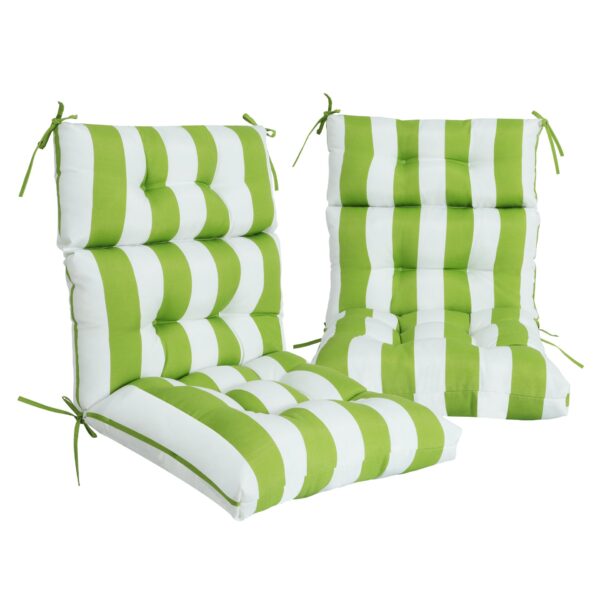 2 Piece High Back Chair Cushion Set, Tufted Patio Or Rocking Chair Cushions For Garden Or Porch - Kiwi / White