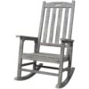 Wooden Oversized Porch Rocker Chair With Wide Seat And Tall Backrest, High Back Smooth Rocking Chairs For Outdoor & Indoor - Light Gray - Image 2