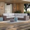 Wide Reversible Outdoor Sectional Sofa With Cushions - Brown / Gray - Image 2