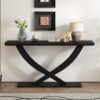 Console Table With Cross Leg Base And Reinforced Support Plate - Black - Image 2