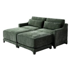 Stylish 2 Seater Sofa With Ottoman And Lumbar Pillows Ergonomic Design - Green