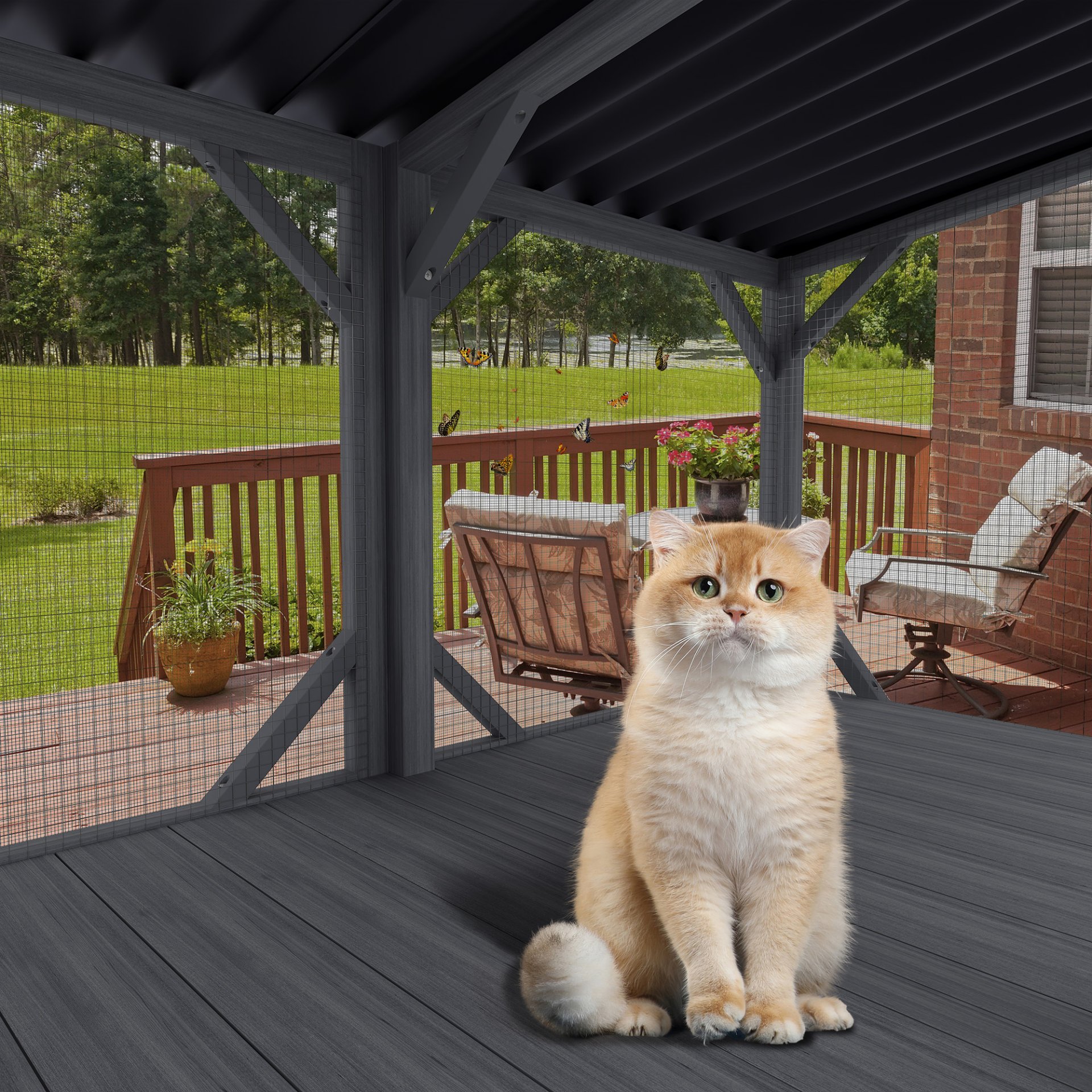 Premium Cat Window Box With Bug Proof Net For Large Indoor Cats Spruce Wood & Polyester - Antique Gray - Image 8