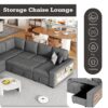 U-Shaped Sectional Sofa Pull-Out Sofa Bed With Two USB Ports, A Storage Chaise Lounge And Four Back Pillows For Living Room - Gray - Image 7