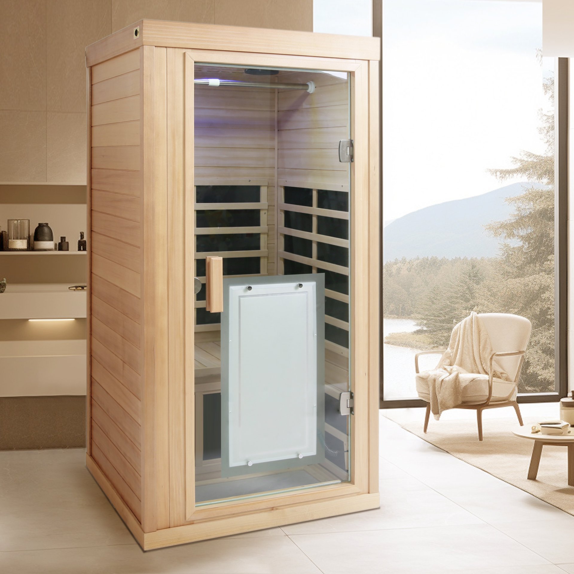 1 Person Far Infrared Hemlock Standard Indoor Sauna Room - Natural - Image 7