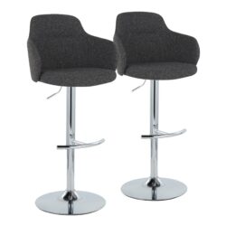 Boyne - Contemporary Adjustable Barstool With Swivel With Rounded T Footrest (Set of 2) - Chrome / Dark Gray