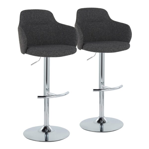 Boyne - Contemporary Adjustable Barstool With Swivel With Rounded T Footrest (Set of 2) - Chrome / Dark Gray