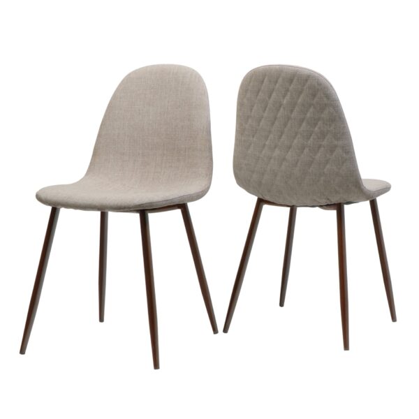 Elegant Wheat Fabric Dining Chair Set With Iron Legs - Dark Walnut