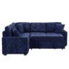 L-Shape Sofa Bed Pull-Out Sleeper Sofa With Wheels, USB Ports, Power Sockets For Living Room - Navy Blue - Image 22
