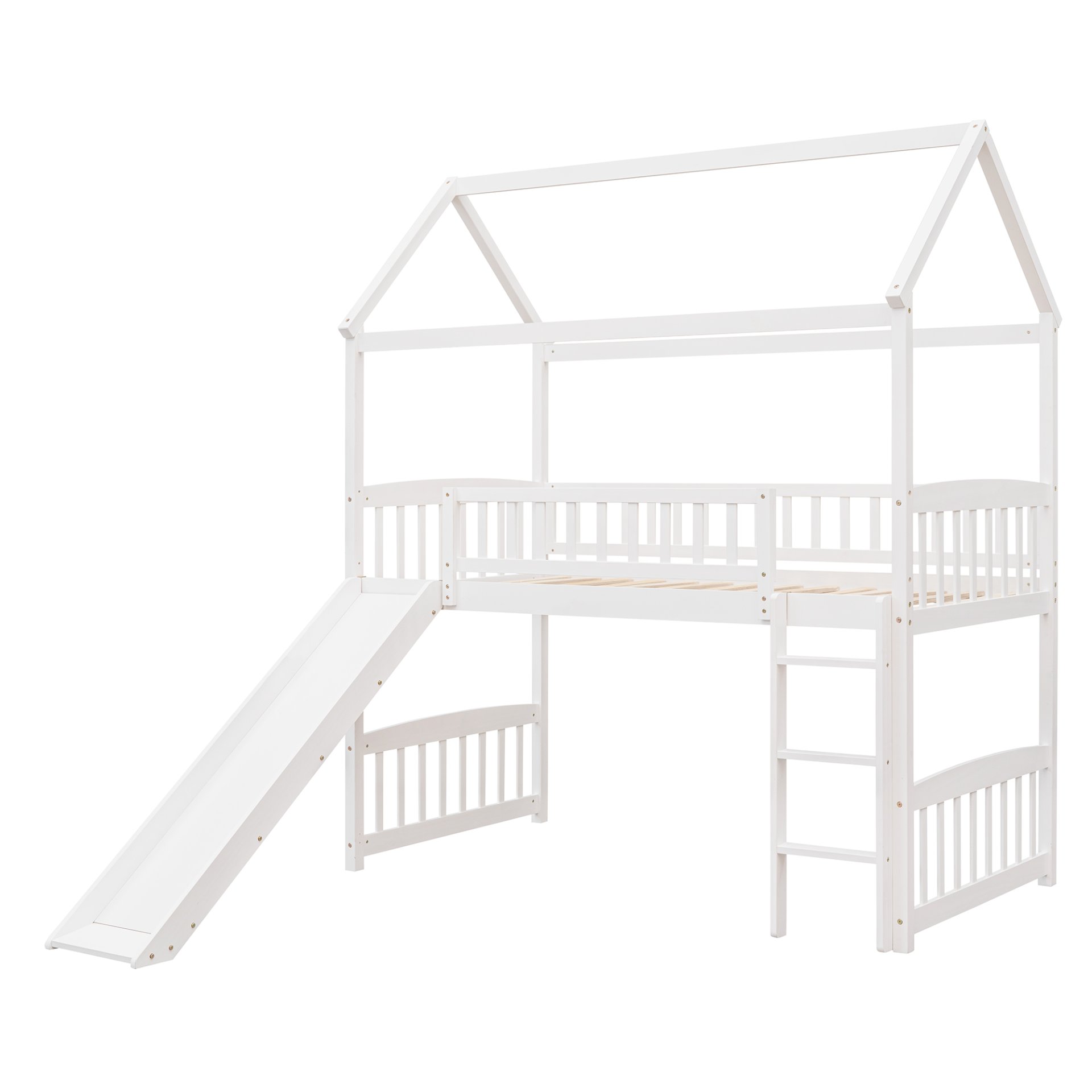 Twin House Loft Bed With Slide - White - Image 7