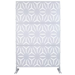 Outdoor & Indoor Metal Privacy Screen, Freestanding Decorative Panels For Deck, Balcony, Patio, Lawn, And Garden - White