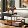 Pet Step Window Perch, Bunk Beds Window Perch For Dogs Bedside Lounge Elevated Dog Bed Multi-Level Platform With Sponge, Non-Slip Pad And Storage - Black / Vintage - Image 4