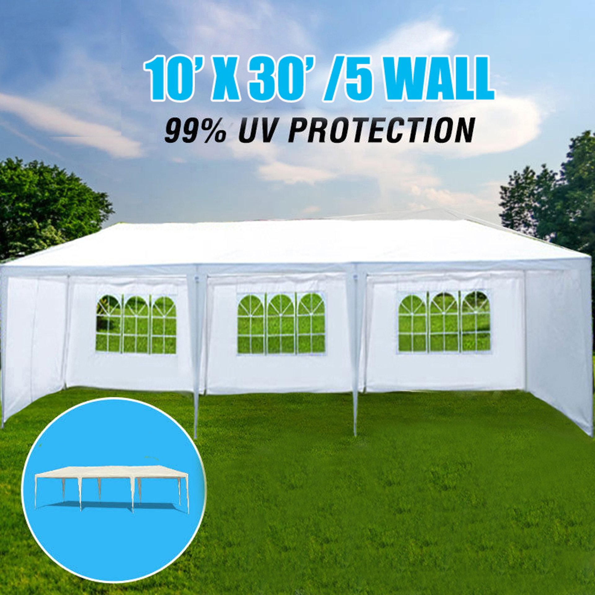 10X30' Wedding Party Canopy Tent Outdoor Gazebo With 5 Removable Sidewalls - White - Image 4