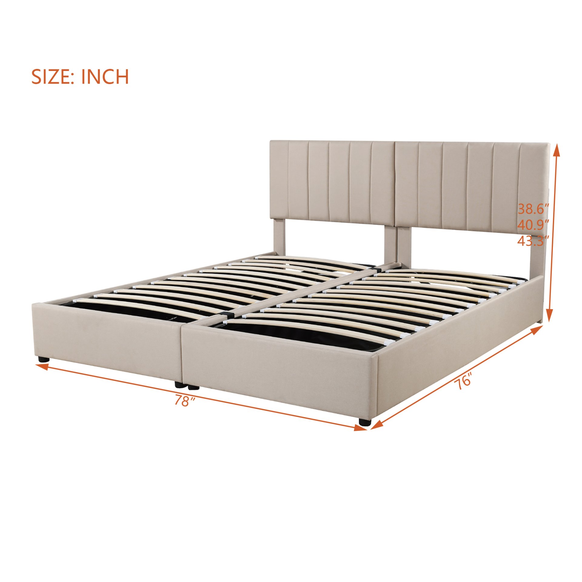 King Size Upholstered Platform Bed With A Hydraulic Storage System - Beige - Image 7