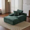 Oversized Chaise Lounge Chair Cozy Cloud Couch, Plush Corduroy Upholstered Sleeper Sofa Daybed With 3 Throw Pillows And Wide Armrest For Living Room - Green - Image 11