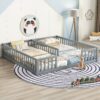 Double Twin Floor Bed With Fence, Guardrails, Without Door - Gray - Image 2