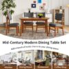 Mid Century Modern Dining Table Set For 4, Solid Wood Dining Table And Solid Wood Chairs, 5 Pieces Farmhouse Dining Table And 4 Upholstered Chairs - Brown / Gray - Image 9