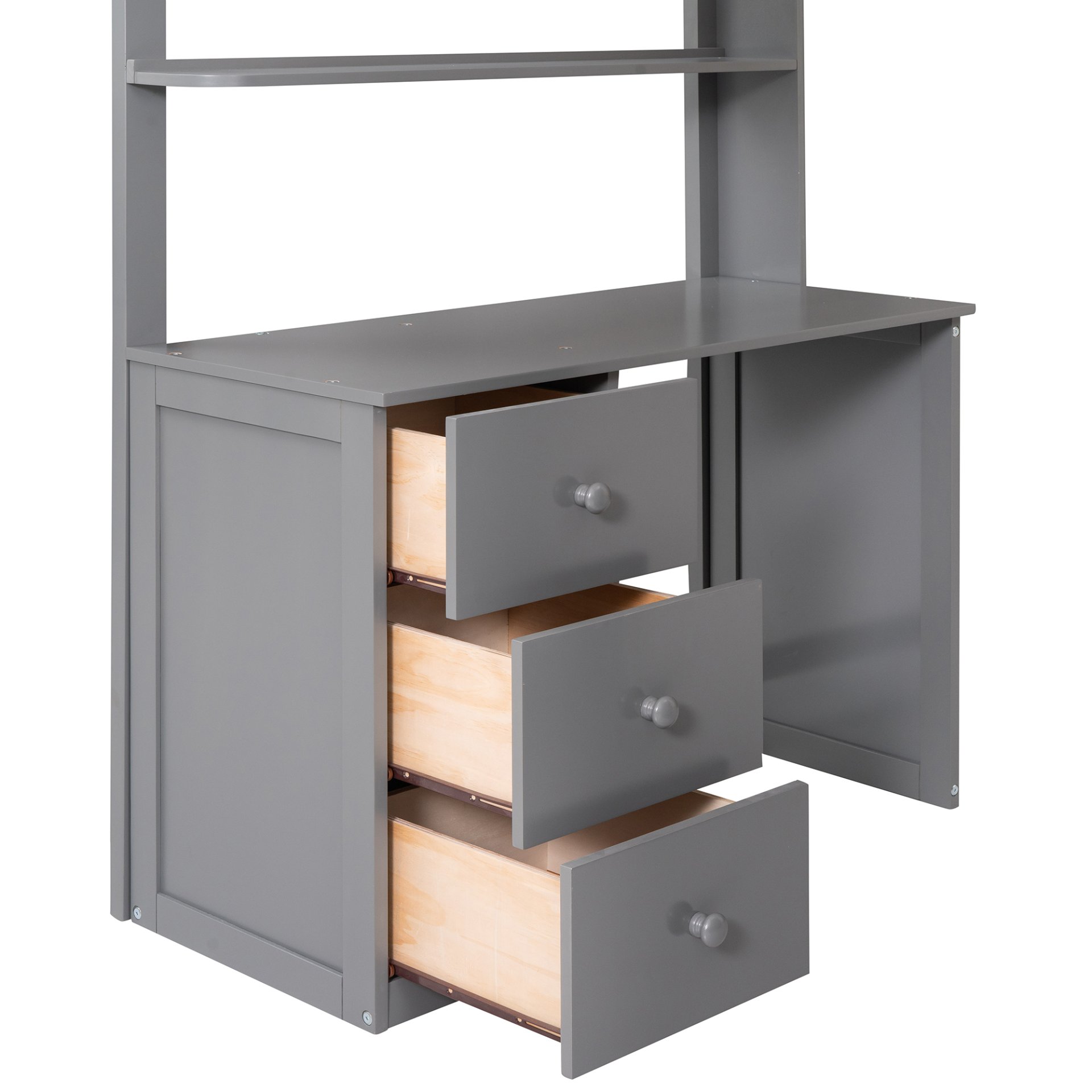 Twin Size Loft Bed With Drawers, Desk, And Wardrobe - Gray - Image 18