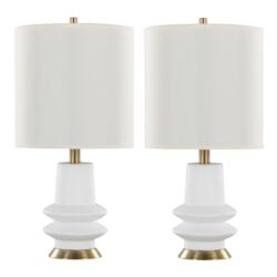 Lloyd - Contemporary Table Lamp (Set of 2) - Sanded Matte White / Modern Brass / White