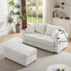 Modern Style Loveseat Sofa Sectional Sofa Couch With Storage Space, A Movable Ottoman, Two USB Ports, Two Cup Holders, A Phone Holder For Living Room - Beige - Image 14