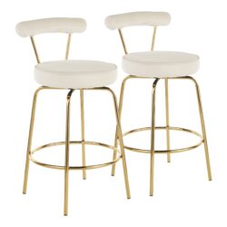 Rhonda - Glam Counter Stool (Set of 2) - Gold / Cream