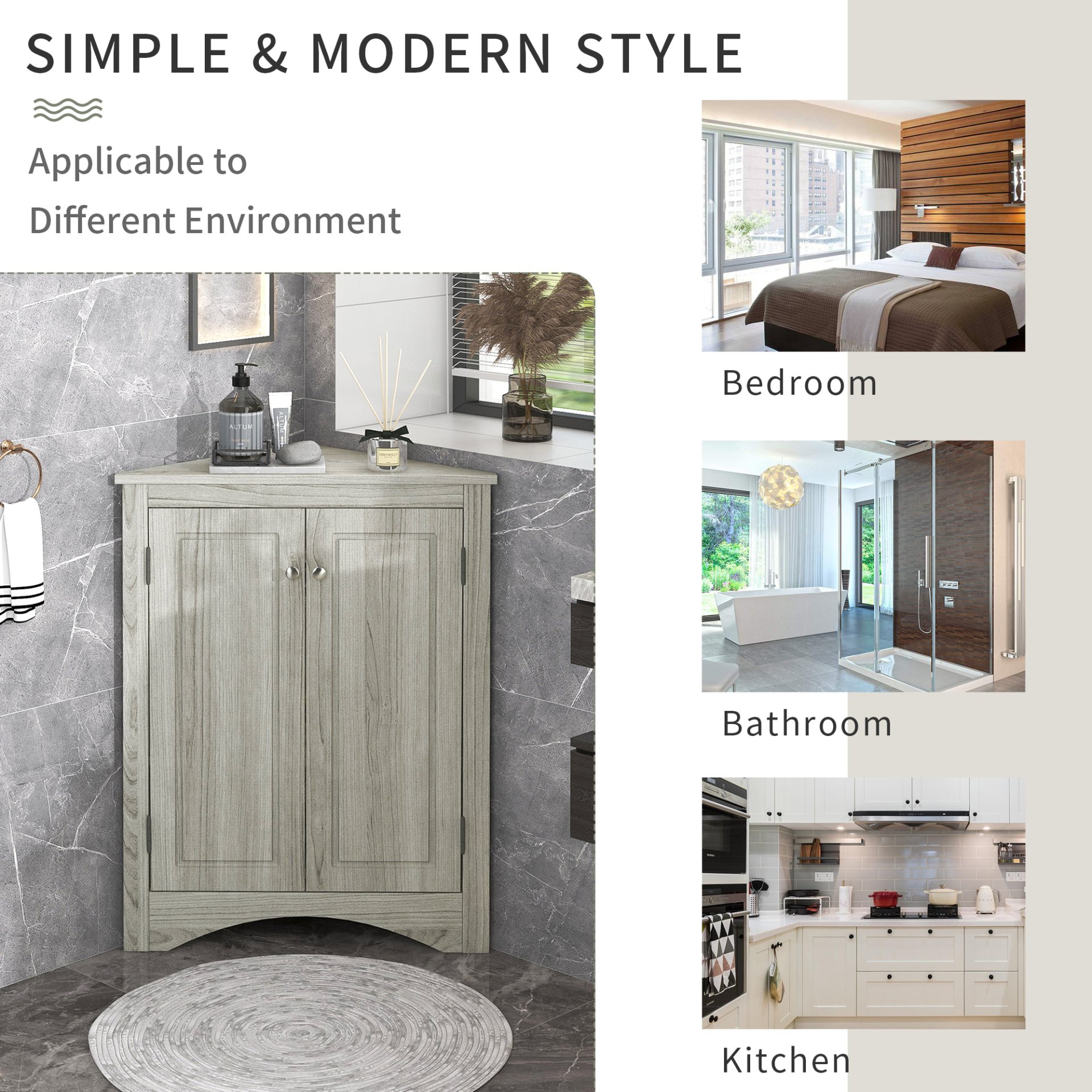 Triangle Bathroom Storage Cabinet With Adjustable Shelves, Freestanding Floor Cabinet For Home Kitchen - Oak - Image 9