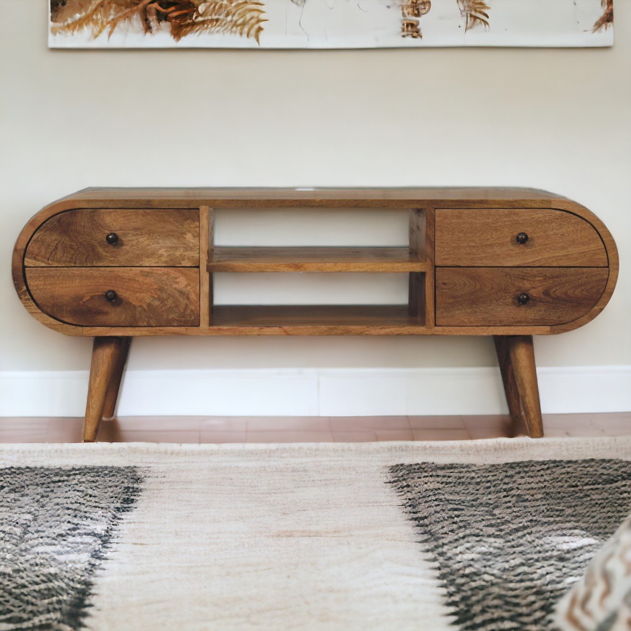 Circular Media Unit With 2 Open Slots - Oak - Image 10