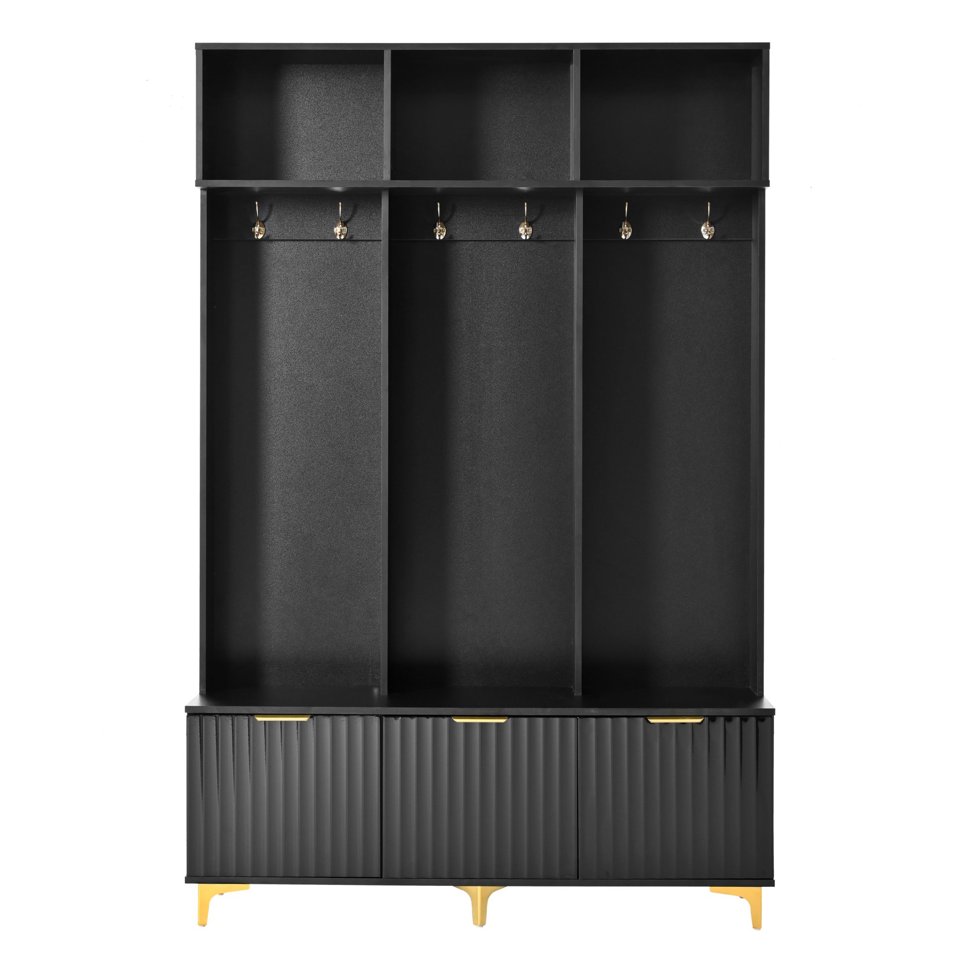 Modern Large Storage Hall Tree With Bench, Luxurious Coat Rack With 6 Hooks And Legs For Entryway, Living Room - Black / Gold - Image 10