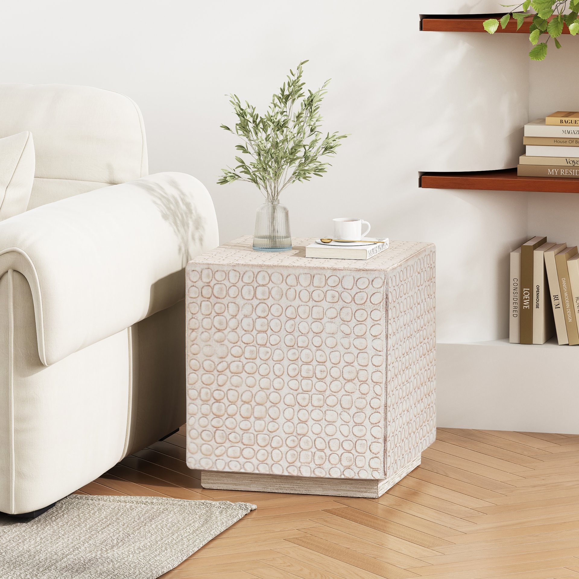 Chic Modern Mgo Cube Side Table With Fluted Design - Antique Brown - Image 2