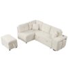 Convertible Sleeper, Sectional Pull Out Sofa Bed With Storage Ottoman, 2 Throw Pillows, 2 Stools, Wireless Charger And Two Hidden USB Ports For Living Room - Cream - Image 17