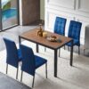 5 Piece Dining Set Including Velvet High Back Nordic Dining Chair & Creative Design Dining Table - Blue - Image 5