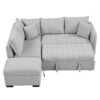 L-Shaped Sectional Pull Out Sofa Bed Sleeper Sofa With Two USB Ports, Two Power Sockets And A Movable Storage Ottoman - Gray - Image 11