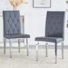 Elegant Vintage Armless 2 Dining Chairs Set With Grid Design And Metal Legs - Gray - Image 4