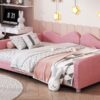 Full Size Upholstered Daybed, Sherpa Fabric Sofabed With Cloud-Shaped Backrest, No Box - Spring Needed - Pink - Image 10