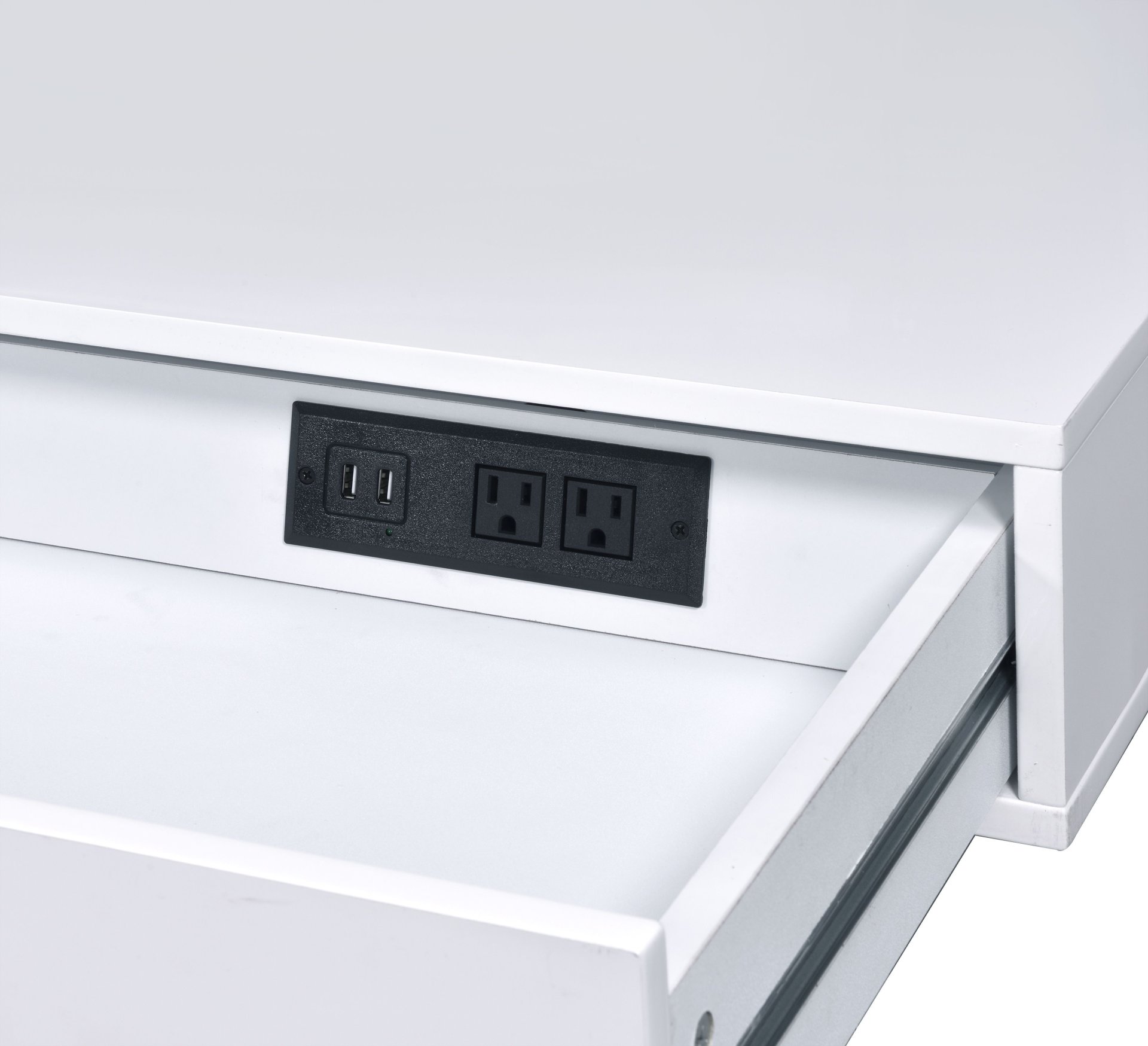 Coleen - High Gloss Writing Desk With USB - Chrome / White - Image 7