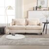 Mid Century Modern Chenille Fabric Loveseat Sofa With Brown Wood Feet, 2 Seat Upholstered Couch For Living Room And Bedroom - Beige - Image 4
