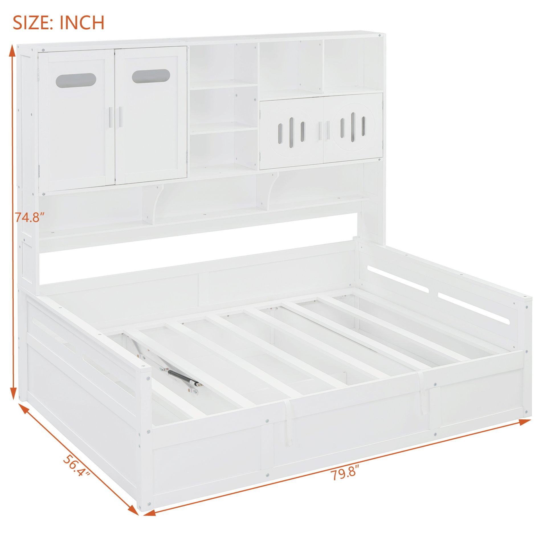 Full Size Wooden Daybed With Hydraulic Bed And All In One Cabinet And Shelf - White - Image 9