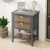 2 Drawer Side Table - Natural Rattan - End Table - Suitable For Bedroom, Living Room, Or Study - Gray - Image 5