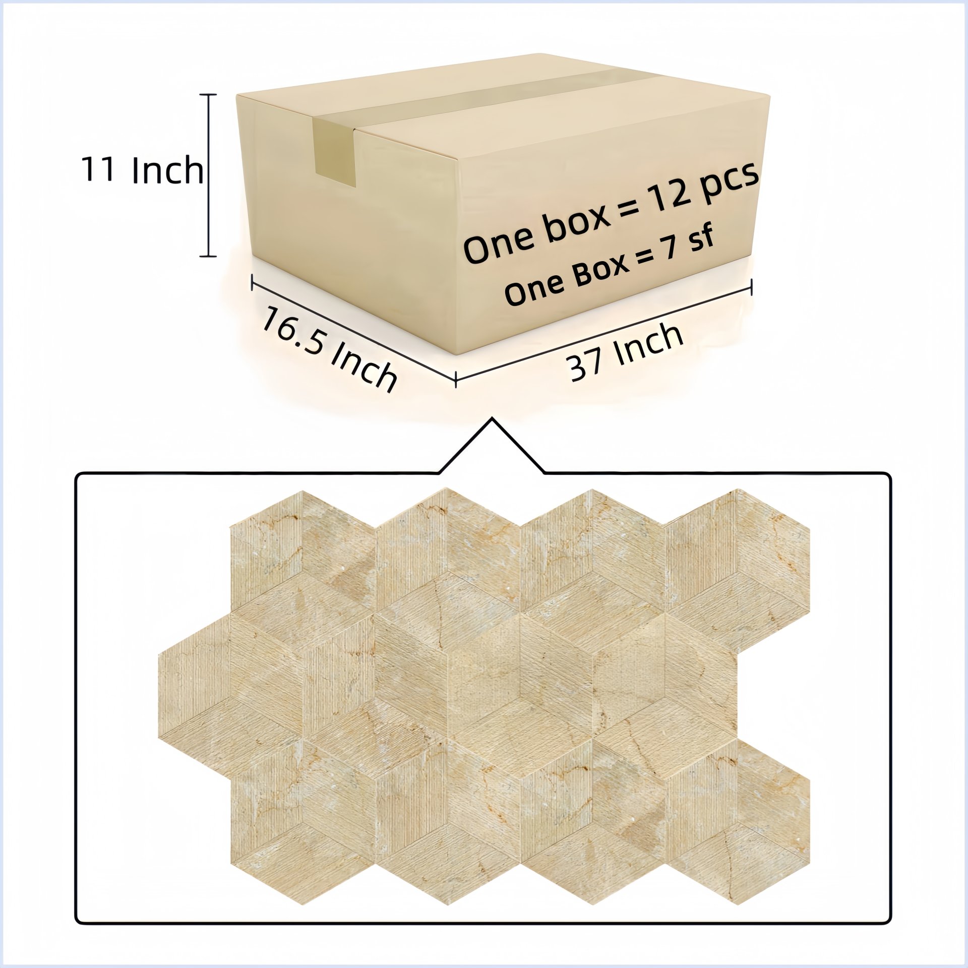 Hexagon Marble Tiles 3D Fluted Stone FS Textured (Set of 12) - Beige / Gold - Image 4