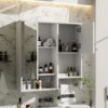 Modern Wall Mounted Bathroom Medicine Cabinet, Bathroom Wall Storage Cabinet With Mirror, Over The Toilet Space Saver Cabinet With Towels Bar - White - Image 3